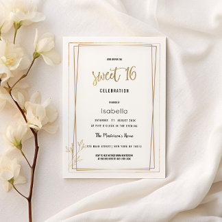 Luxuriöser weißer und goldener Minimalist Sweet 16 Einladung