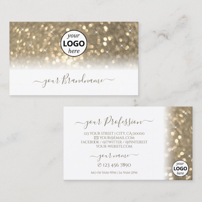 Luxuriöser Weißgoldglanz-Glitzer mit Logo Visitenkarte (Vorne/Hinten)