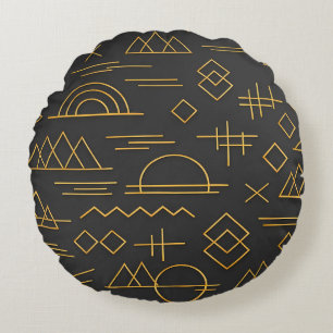 Luxuriöses 3D-goldgeprägtes geometrisches Muster Rundes Kissen