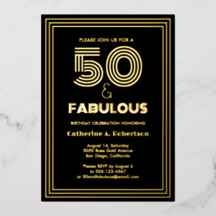 Luxuriöses 50. und fabelhaftes Retro 50. Geburtsta Folieneinladung