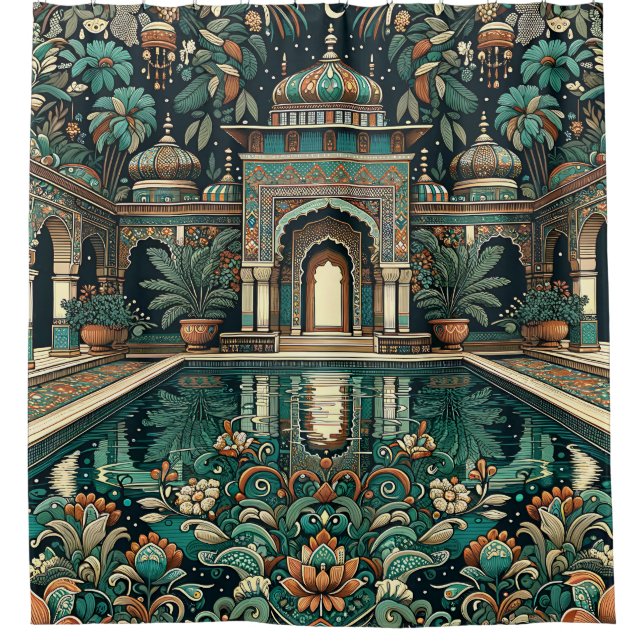 "Luxuriöses Anwesen: Art Deco Indoor Pool" Duschvorhang (Vorderseite)