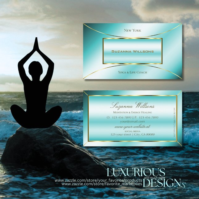 Luxuriöses Aquamarine mit schicker Gold-Dekoration Visitenkarte (Von Creator hochgeladen)