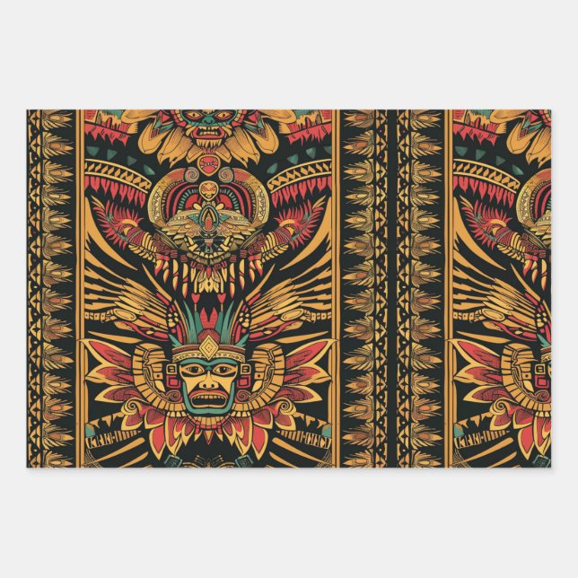 Luxuriöses Aquamarines "Aztec Dream" glänzendes Wr Geschenkpapier Set (Vorderseite)