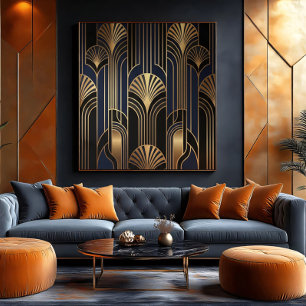 Luxuriöses Art Deco Gold Fächer Muster Leinwanddruck