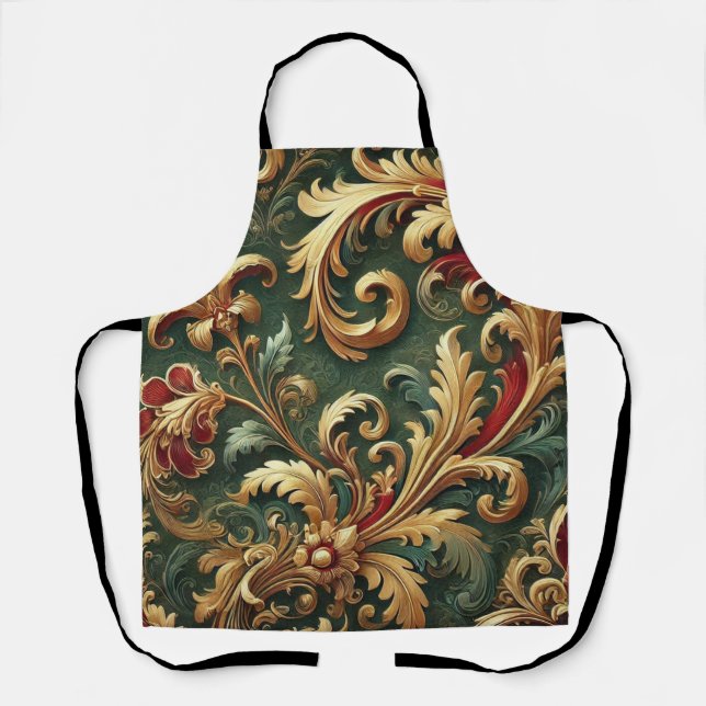 Luxuriöses Barock Damask Muster Schürze (Vorderseite)
