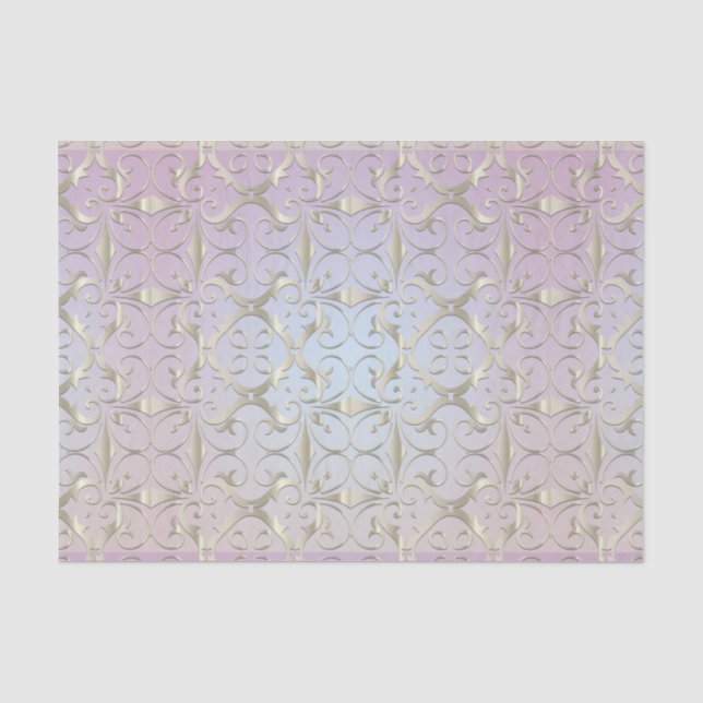 Luxuriöses Barock Gold Damask Muster auf Pastel Om Seidenpapier (Vorderseite)
