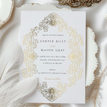 Luxuriöses Barock Gold Foil Einladung zur Hochzeit