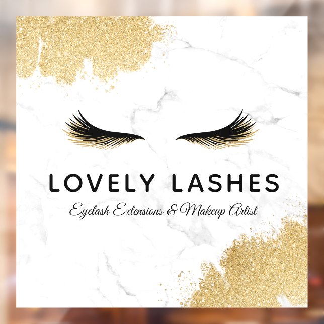 Luxuriöses Black & Gold Glitzer Eyelash Logo Marmo Fensteraufkleber (Blatt 2)