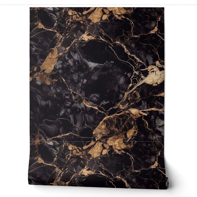 Luxuriöses Black & Gold-Marmor Tapete (Abrollen)