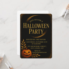 Luxuriöses Black & Gold Spooky Elegantes Halloween Einladung
