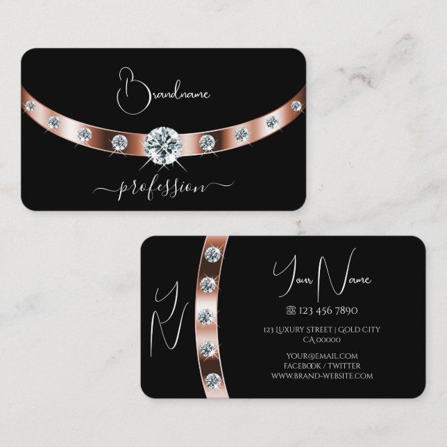 Luxuriöses Black Rose Gold mit Juwelen und Monogra Visitenkarte (Vorne/Hinten)