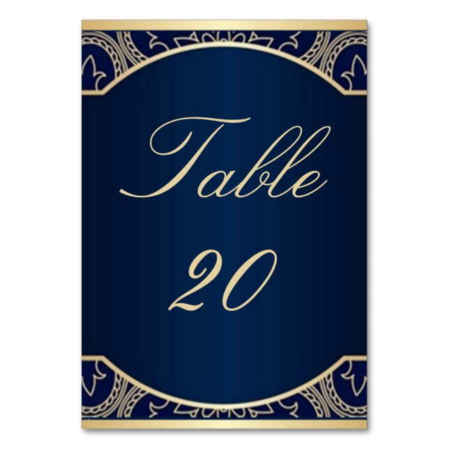 Luxuriöses Blau, Hochzeitsempfang, Marine, Gold, Tischnummer (Vorderseite)