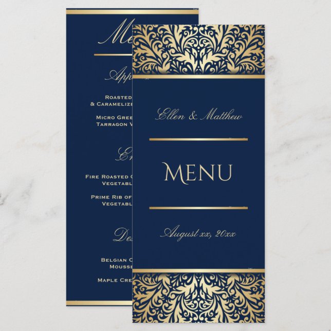 Luxuriöses Blau, Hochzeitsempfang Menükarte (Vorne/Hinten)