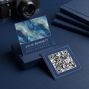 Luxuriöses blaues Marmordesign mit elegantem Gold Quadratische Visitenkarte
