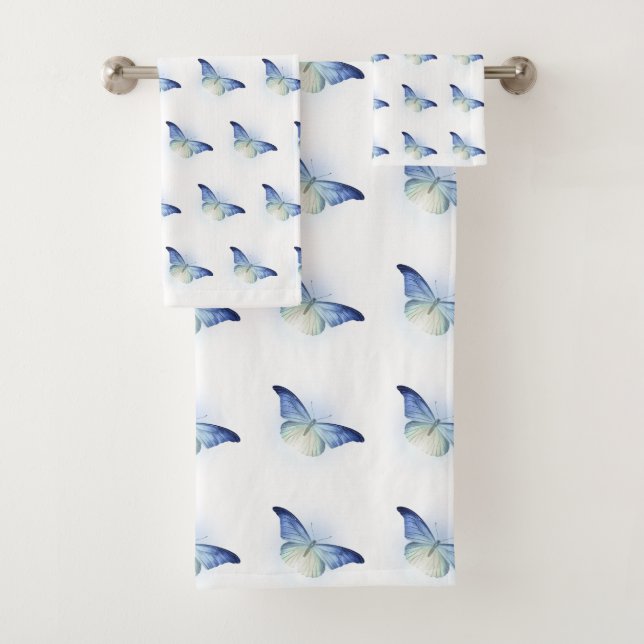 LUXURIÖSES Blaues Schmetterlingsschmetterling TOWE Badhandtuch Set (Insitu)