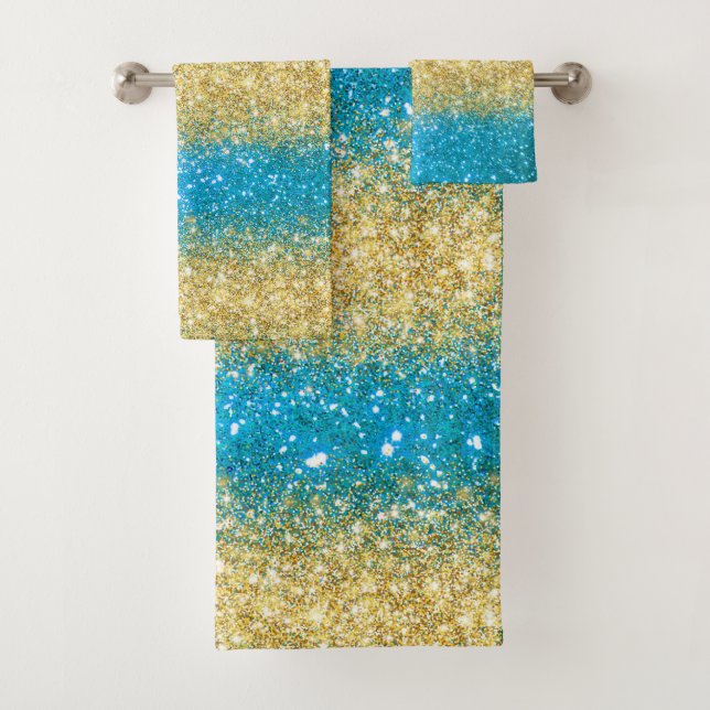 Luxuriöses Blue Gold Glitzer Badetuch Set (Insitu)