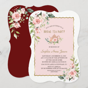 Luxuriöses Blush Floral Gold Rahmen Bridal Tee Par Einladung