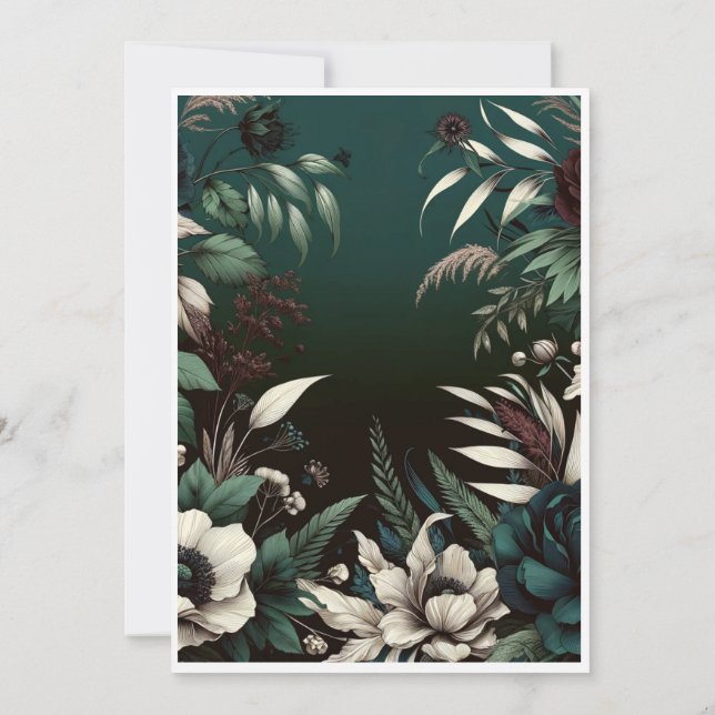 Luxuriöses botanisches Hochzeitserlebnis Hintergru Einladung (Rückseite)