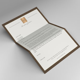 Luxuriöses braunes Lederrahmen Gold Monogramm Gesc Briefbogen