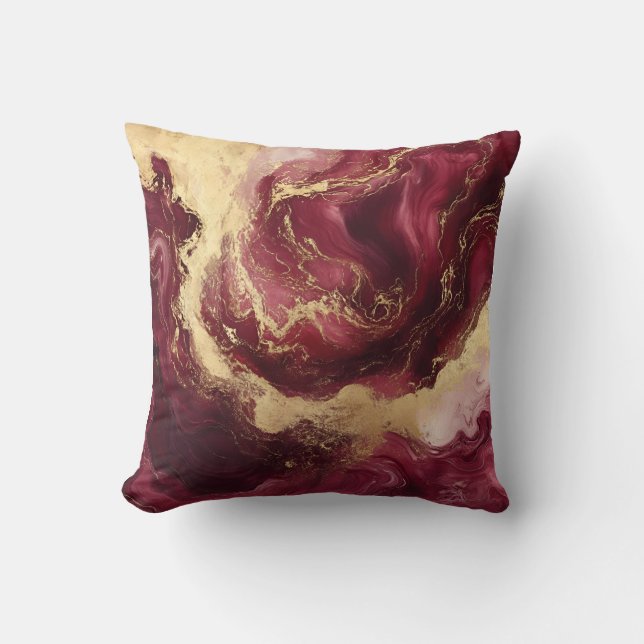Luxuriöses Burgund-Gold-Marmor-Dekor Kissen (Vorderseite)