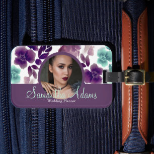 Luxuriöses Chic Burgundy und Blue Floral Foto Gepäckanhänger