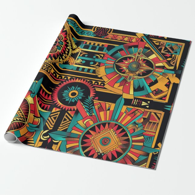 Luxuriöses Cyan "Aztec Dream" Artistic Wrapping Pa Geschenkpapier (Ungerollt)