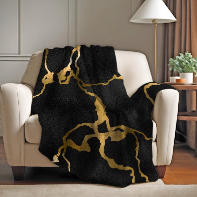 Luxuriöses Design aus schwarz und goldfarbenem Mus Fleecedecke (Von Creator hochgeladen)
