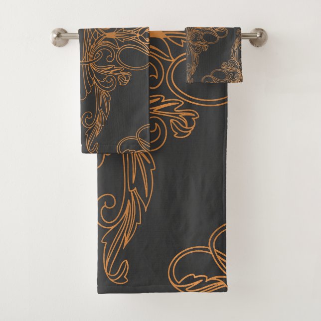 Luxuriöses Design, Blumenmuster, dunkelgrau, Kupfe Badhandtuch Set (Insitu)