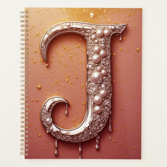 Luxuriöses Diamant-Buchstabe J-Monogramm mit golde Planer (Vorderseite)