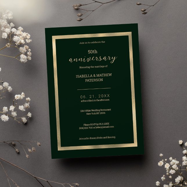 Luxuriöses dunkelgrünes Gold 50. Hochzeitstag Einladung (Luxury dark green gold 50th Wedding Anniversary )