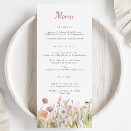 Luxuriöses Dusty Pink Wildblume Wedding Menu Menükarte