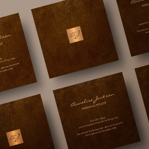 Luxuriöses elegantes, braunes Kupfer-Monogramm Quadratische Visitenkarte
