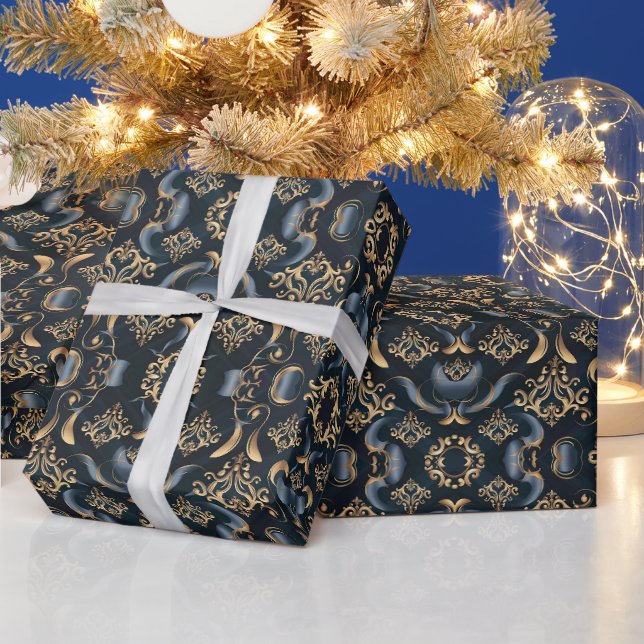 Luxuriöses elegantes nachtblaues Muster mit Gold Geschenkpapier (Feiertage)