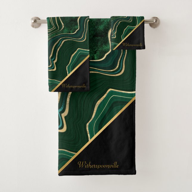 LUXURIÖSES EMERALD GREEN MARBLE GOLD 2 CUSTOM BADHANDTUCH SET (Insitu)