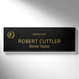 Luxuriöses Friseur-Shop schwarzes Leder Look Gold Namenschild