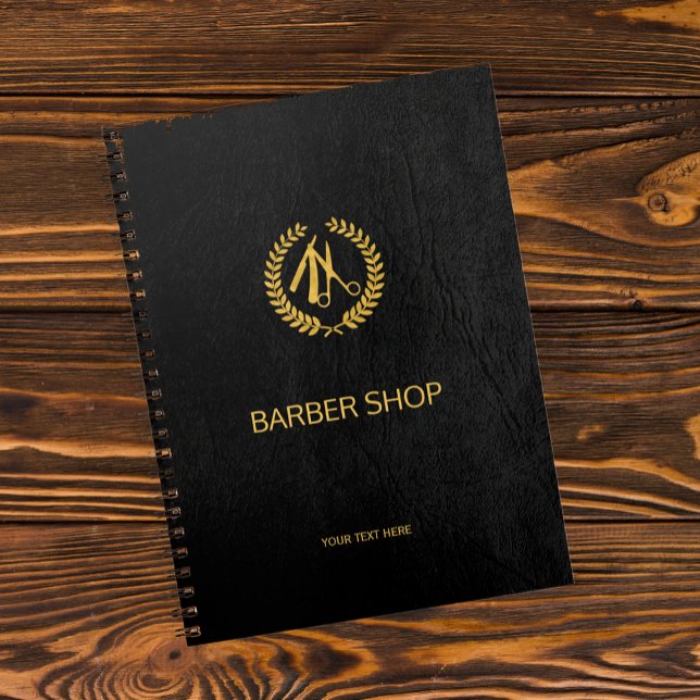 Luxuriöses Friseur-Shop schwarzes Leder Look Gold Notizblock (Von Creator hochgeladen)