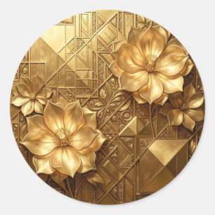 Luxuriöses Gold Art Deco Blumenmuster Runder Aufkleber