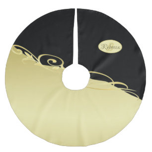 Luxuriöses Gold dekoriert auf Gold & Schwarz, Mono Polyester Weihnachtsbaumdecke