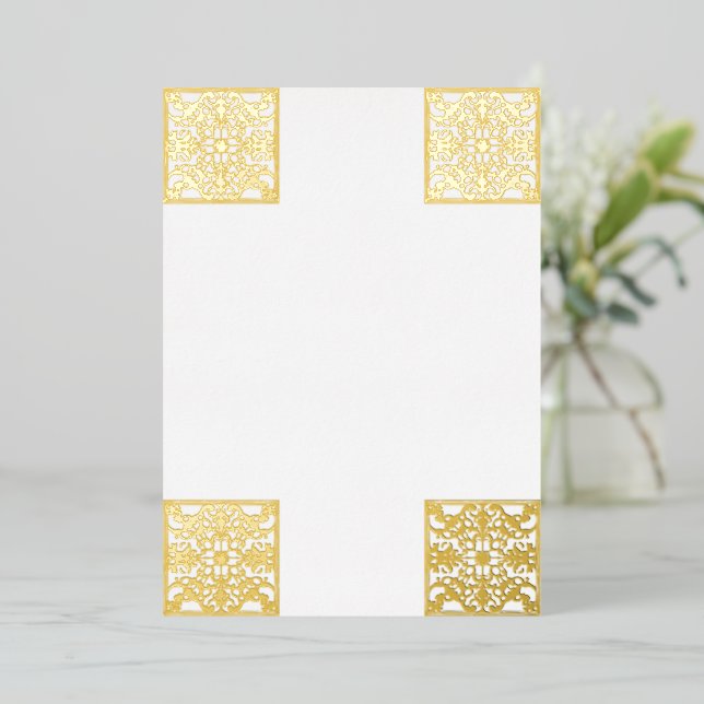 Luxuriöses Gold Foil Baroque Rahmen Blank Folieneinladung (Stehend vorne)