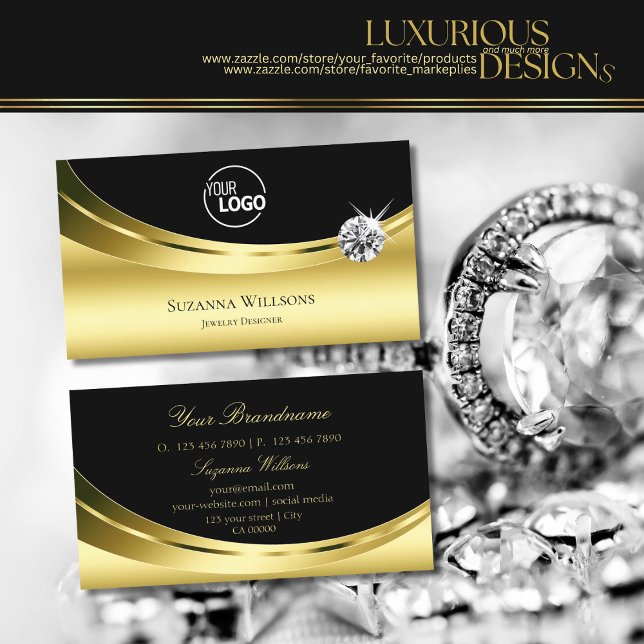 Luxuriöses Gold Schwarz mit Logo und glänzender Di Visitenkarte (Von Creator hochgeladen)