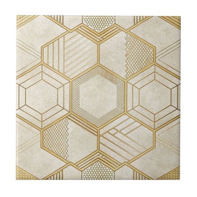 Luxuriöses Gold-Sechseckmuster - Marmortextur 2 Fliese (Vorderseite)