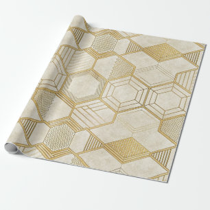 Luxuriöses Gold-Sechseckmuster - Marmortextur 2 Geschenkpapier
