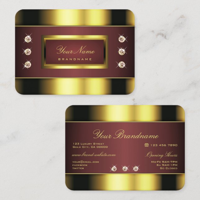 Luxuriöses Gold und Burgund mit Imitaten Rhineston Visitenkarte (Vorne/Hinten)