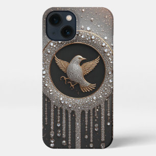 Luxuriöses Gold- und Diamantvogel-Emblem iPhone Hülle