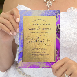 Luxuriöses Gold Violet Lila feierliche Hochzeit Einladung
