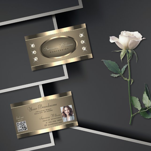 Luxuriöses Goldbraun mit Jewelen QR Code und Foto Visitenkarte (Von Creator hochgeladen)