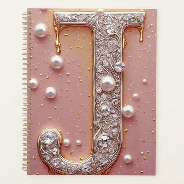 Luxuriöses Goldbuchstabe J Monogramm Planer (Vorderseite)