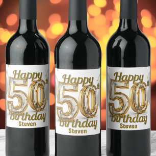 Luxuriöses Golden Elegant 50. Geburtstag Weinetikett