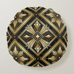 Luxuriöses Golden Geometric 1920er Jahre Dimond Ar Rundes Kissen