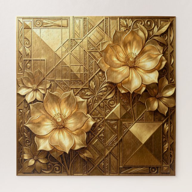 Luxuriöses goldenes Art Deco Blumenmuster (Vertikal)